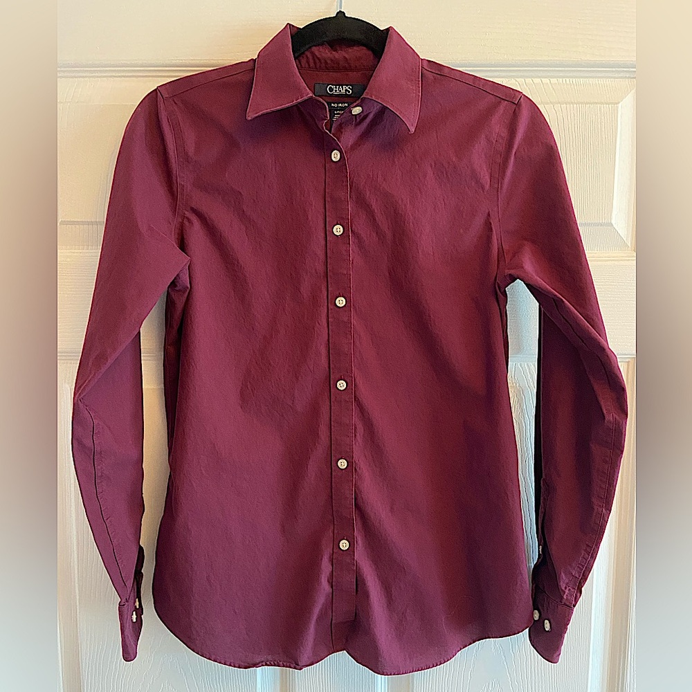 Chaps No-Iron Burgundy Button-Down Shirt Top Size Small